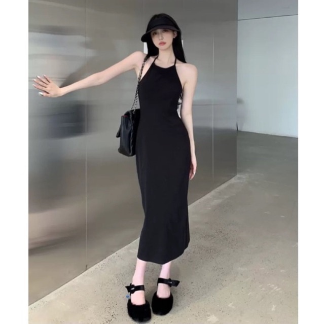Đầm Cổ Yếm Dài Ôm Eo Thời Trang Mùa Hè Cho Nữ Đầm Hai Dây Dáng Ôm Hở Lưng Váy Body Cổ Yếm Hở Lưng Sexy Nhấn Eo Cực Xinh