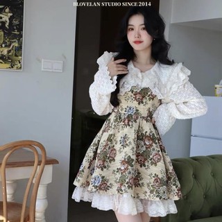 sẵn-Váy công chúa cổ điển Pháp Blovelan Yura's Garden dáng ngắn xoè dày dài tay nữ đầu xuân 2023 Creamystore