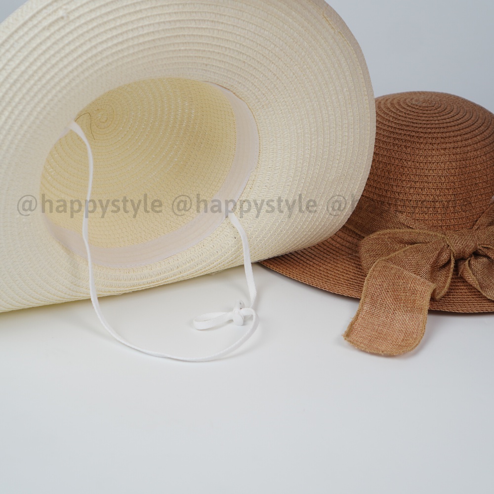 Mũ cói phối nơ dài xòe chống năng đi biển mùa hè cực xinh NC13 - Happy Style