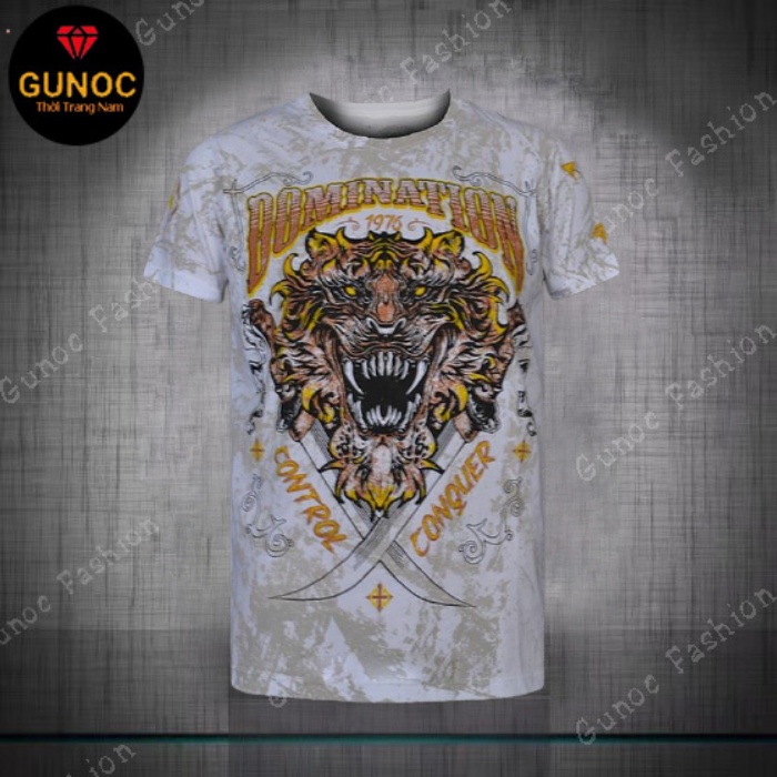 (GUNOC-Thời Trang Nam) Áo T-Shirt AFFICTAION đính đá màu trắng hình Hổ báo phá cách cực chất