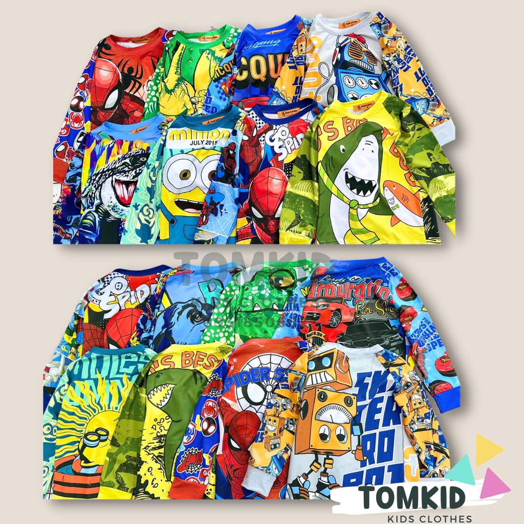 Đồ bộ dài tay bé trai đồ ngủ cho bé chất thun lạnh loại 1 thoáng mát không giãn 10-42kg Tomkids