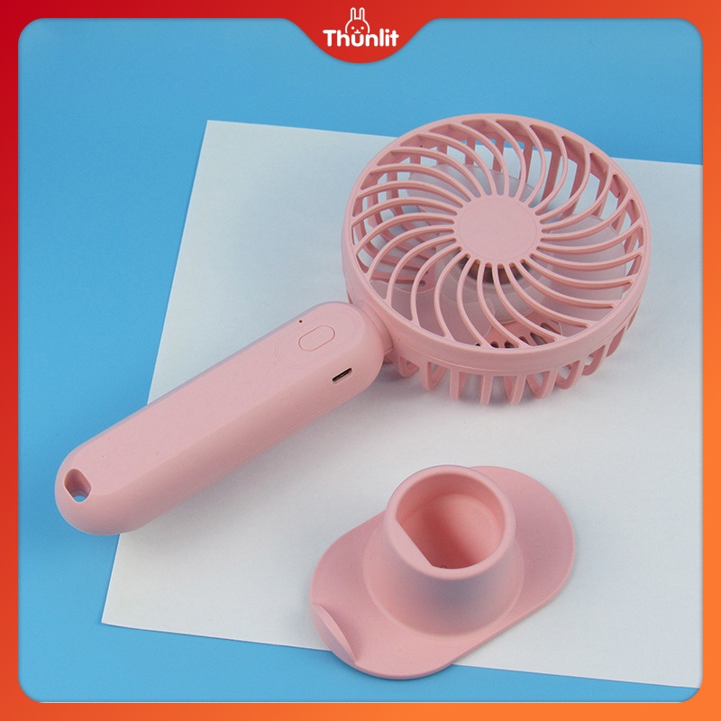 Quạt cầm tay THUNLIT màu hồng sạc USB pin 1200mAh gió mạnh và êm ái
