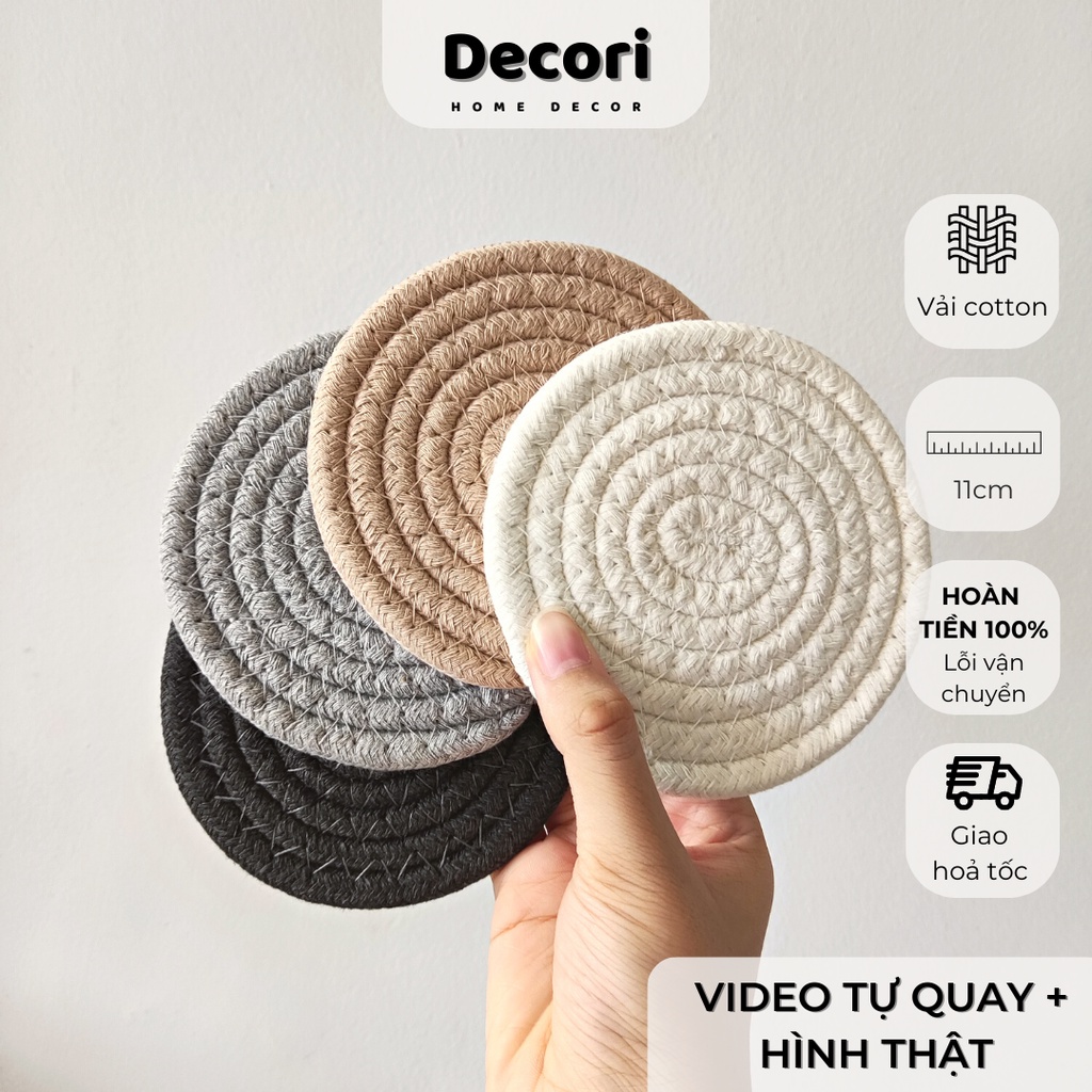 Miếng đế lót ly cốc vải thấm nước cách nhiệt 11cm bằng Cotton chụp hình phụ kiện Hàn Quốc | Decori
