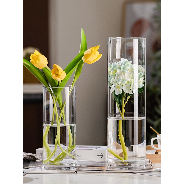 Lọ hoa thuỷ tinh cao cấp hình trụ tròn nhiều kích thước 20/25/30 cm, bình hoa decor Qhouse trang trí phòng khách