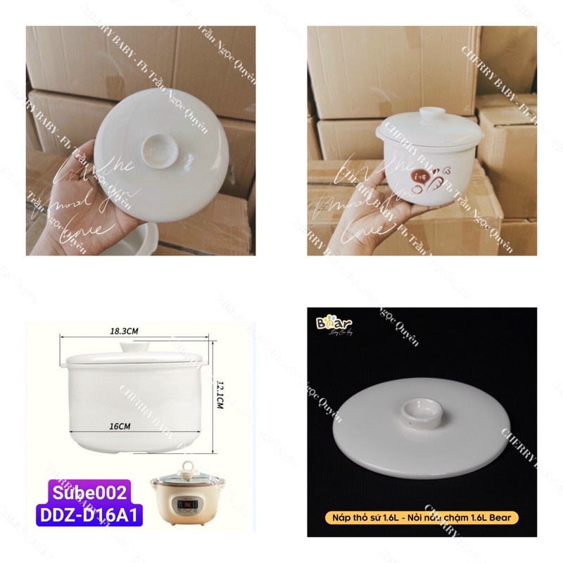 Nắp sứ nồi Bear, bộ thố sứ nồi Bear