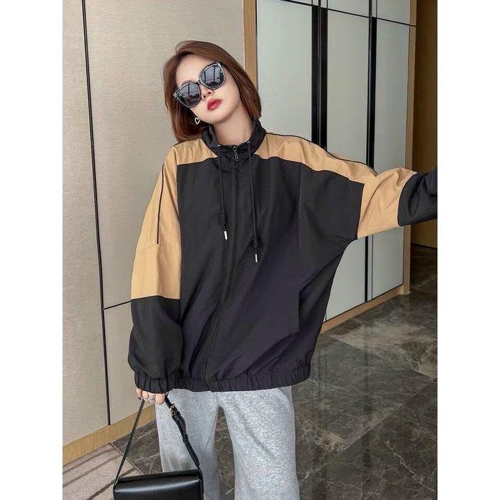 Áo Khoác Dù có nón Nam Nữ Phối màu Nâu đen - Áo Khoác Dù Gió 2 Lớp Unisex Nam Nữ TP