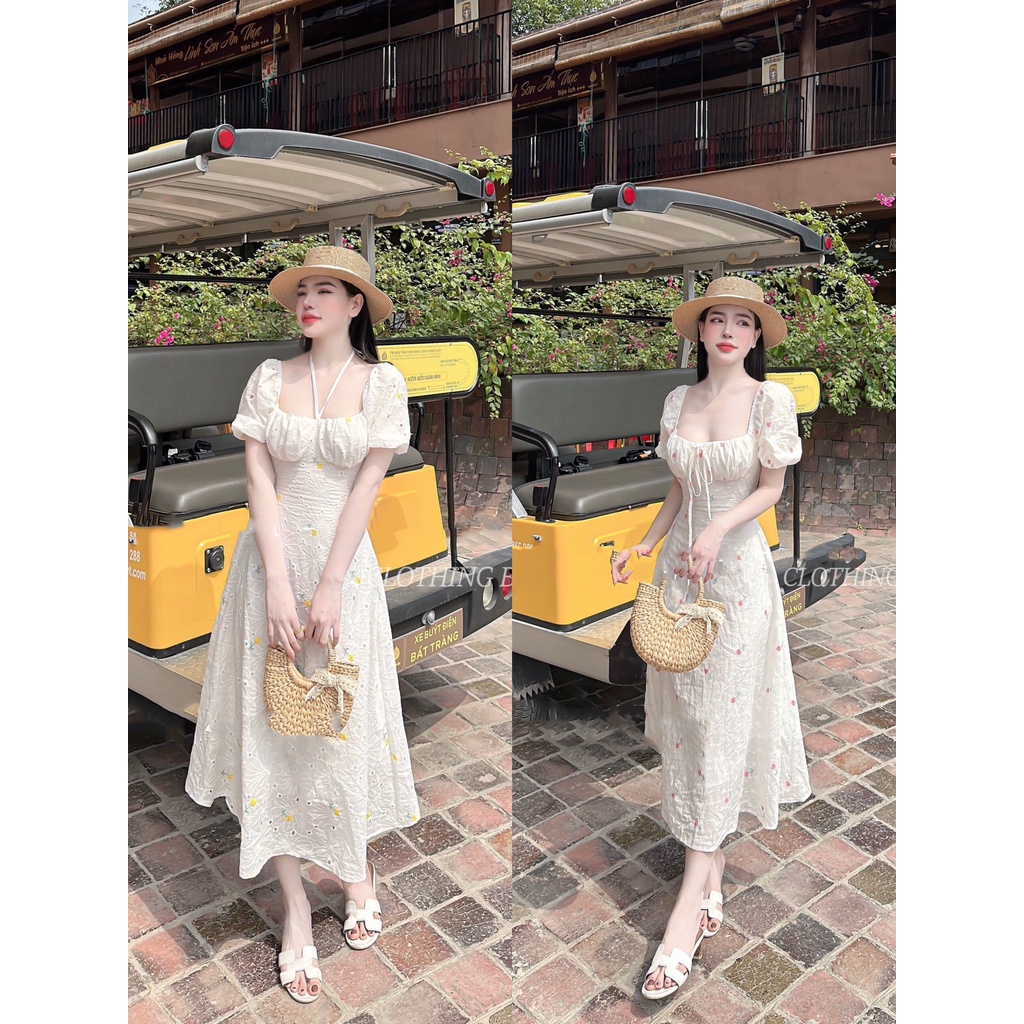 HOTHIT Đầm Voan Tầng Hoa Tơ Tay Bồng Dáng Xoè Xinh Xắn (Ảnh Thật) Hàng Thiết Kế Cao Cấp