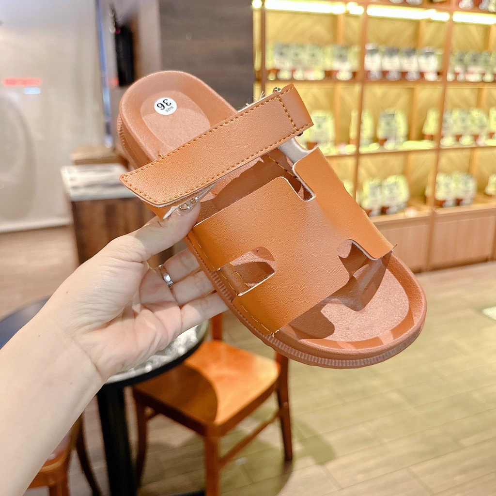 Dép chữ H đế PU quai da may chỉ chắc chắn hình video thật của shop