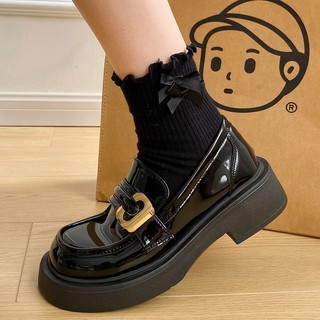 Giày Oxford đế cao 4cm da bóng phong cách Ulzzang