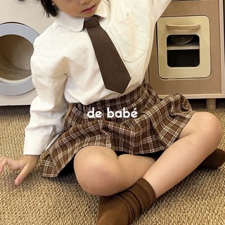 Chân váy trẻ em - chân váy dạ kẻ caro nâu - de babé