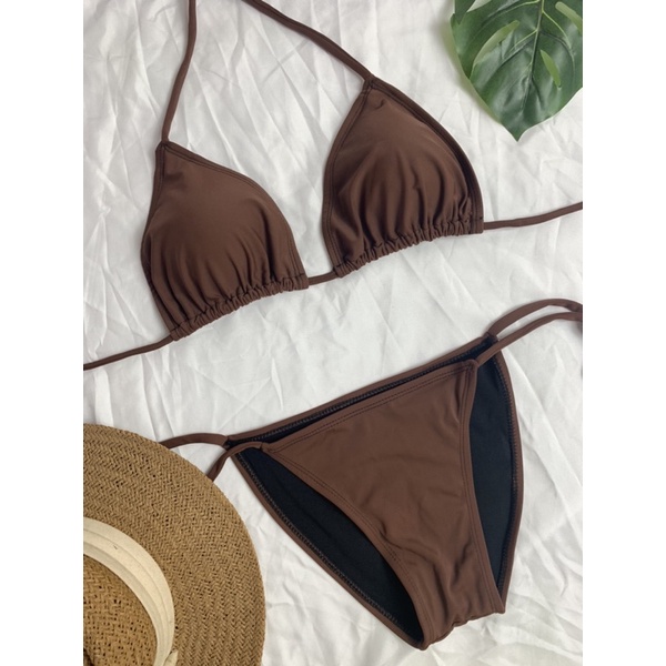 Bikini Đồ Bơi Hai Mảnh Tam Giác  Nâu Tây Dây Dài Dễ Tạo Kiểu