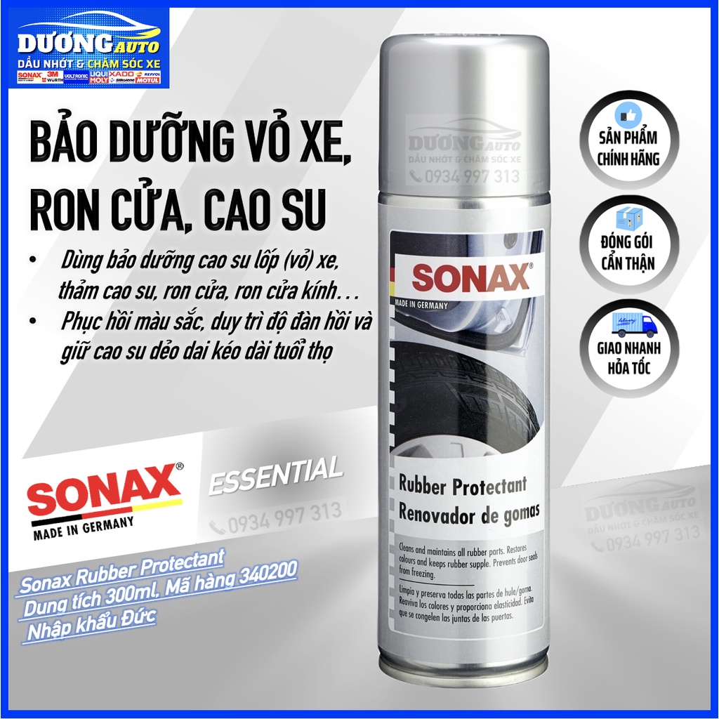 Xịt Bảo Dưỡng Ron Cao Su Cửa Xe Ô tô, Vỏ Lốp Xe Sonax, Sonax Rubber Protectant 300ml 340200 - Nhập Khẩu Đức,Sonax 340200