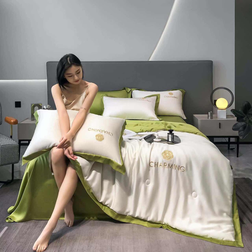 Bộ chăn ga gối chần bông phi lụa Charming MD.Decor - Bedding nhập khẩu cao cấp êm mềm nhiều kích thước M6/M8