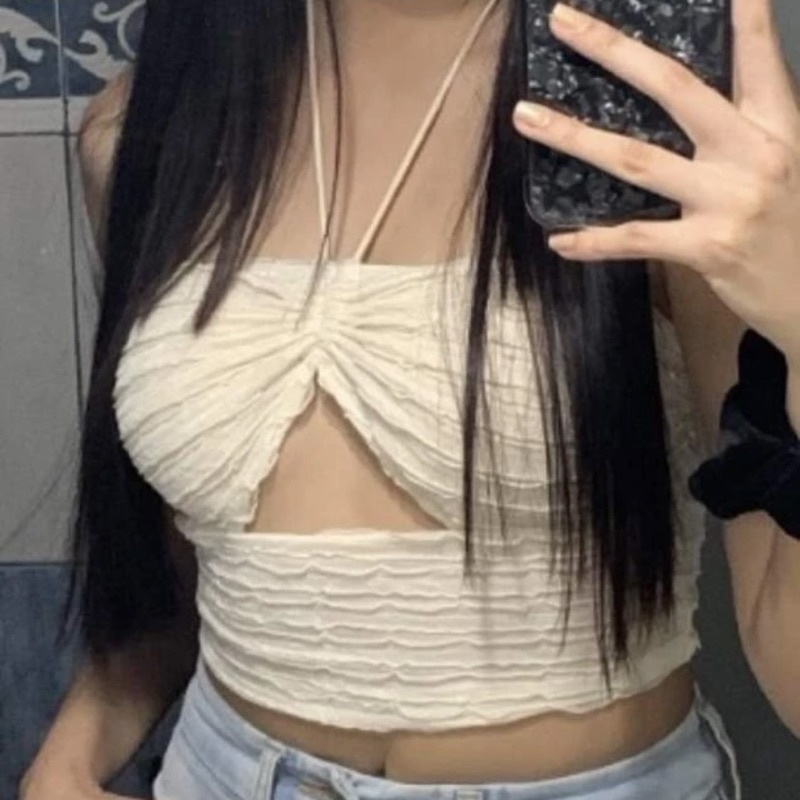 Áo 2 dây cột cổ croptop ôm kiểu trendy sexy phong cách y2k