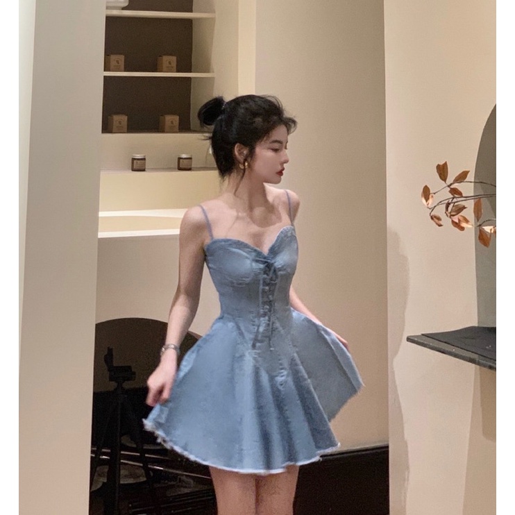 Đầm Jean Hai Dây Dáng Xoè Sexy Quyến Rũ oder.tram0506