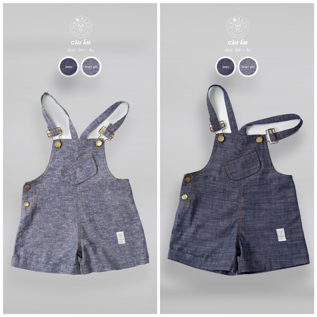 🌶 🌶(HRNEE) Yếm jeans cho bé trai và bé gái phối đường may mặc cực kỳ của hrnee