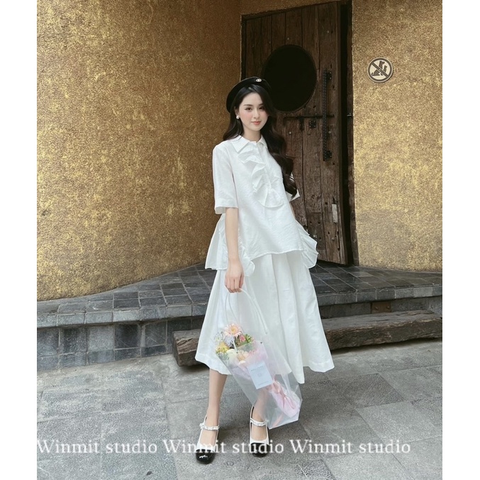 Set Váy Sơ Mi Cổ Bèo Phong Cách Hàn Quốc Kèm Ảnh Thật | Winmit.studio