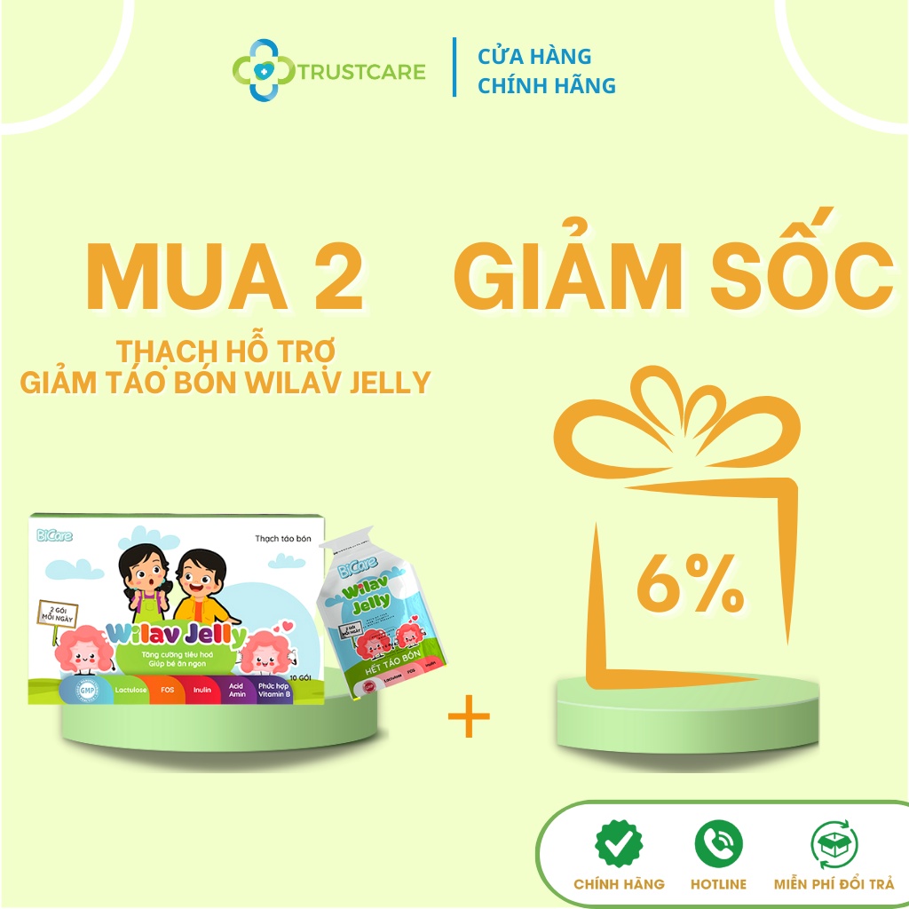 Thạch Wilav Jelly, Giúp nhuận tràng, Giảm táo bón, Bổ sung chất xơ cho trẻ ít ăn rau củ - Hộp 10 gói - Trustcare