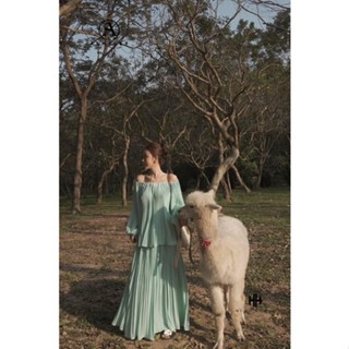 Set váy maxi dập ly trễ vai nữ gồm áo mix chân váy xoè bồng ashyley