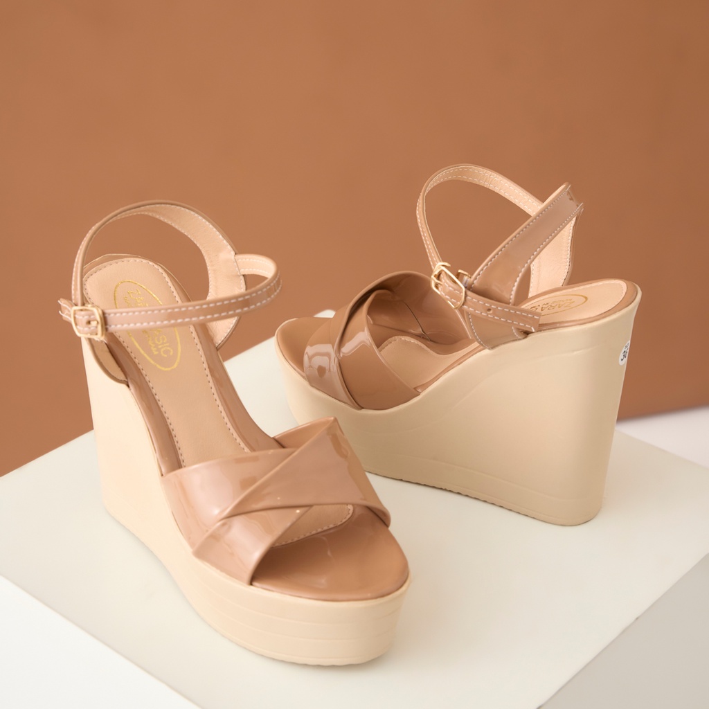 Giày sandal cao gót đế xuồng quai xếp 12cm đế đúc siêu nhẹ