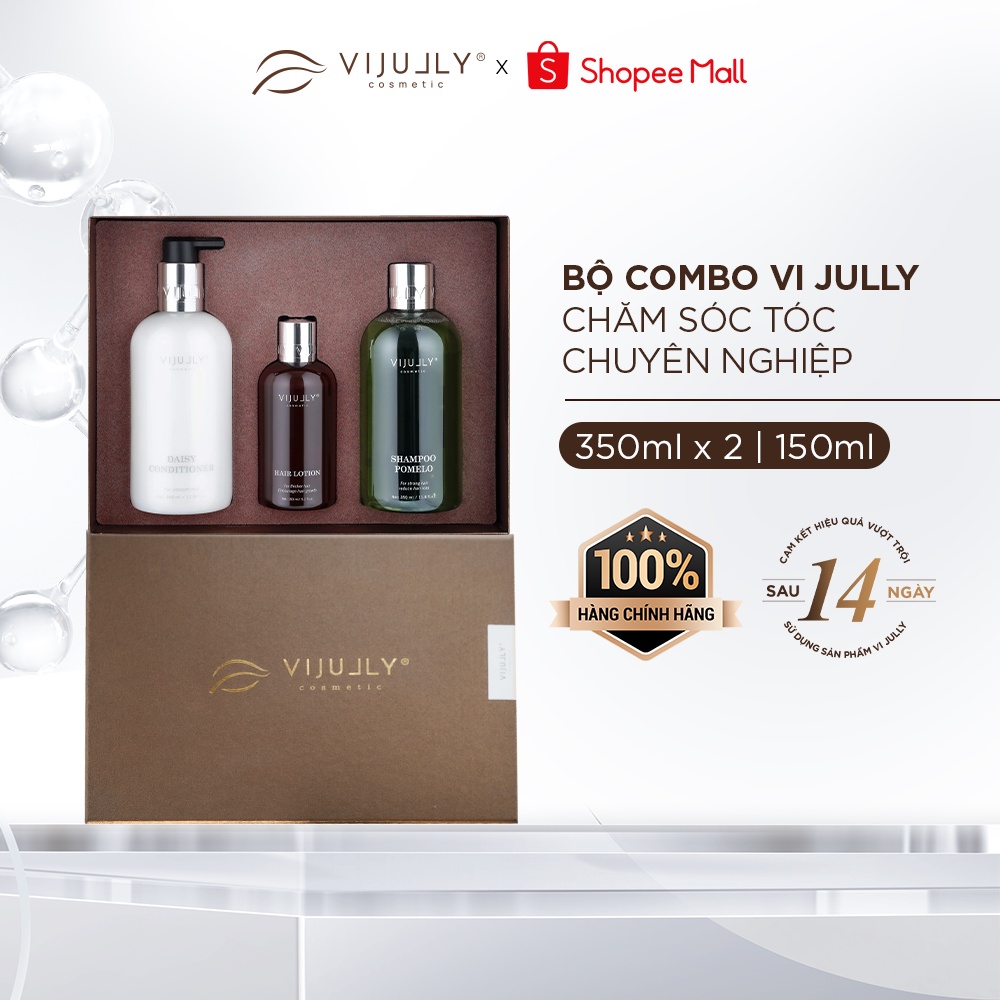 Combo Bộ 3 Sản Phẩm: Dầu Gội Bưởi , Kem Xả Dừa Và Tinh Dầu Bưởi Vijully Cao Cấp 710Ml