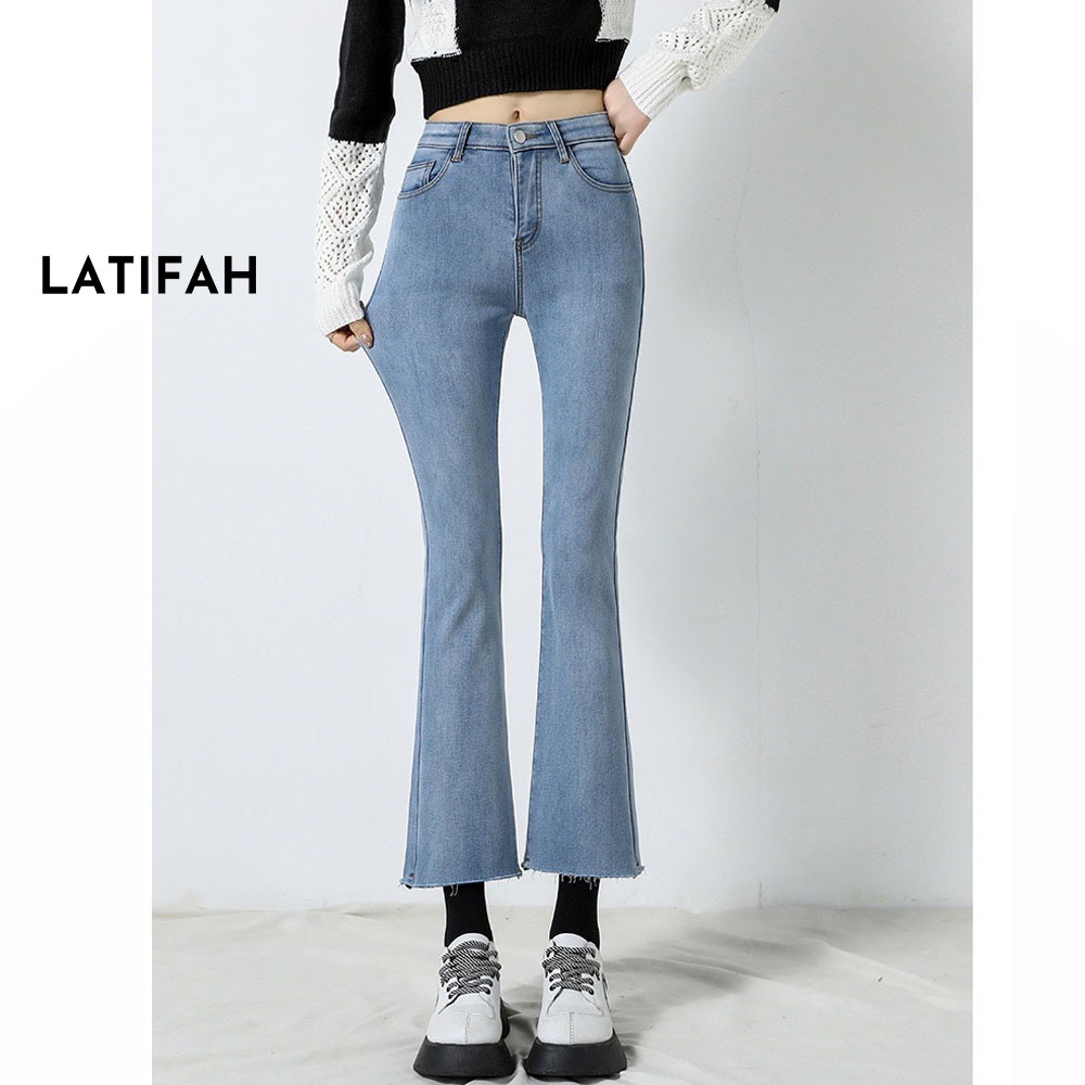 Quần jeans nữ ống loe co giãn tua lai LATIFAH QD047 trẻ trung năng động ulzzang phong cách hàn quốc
