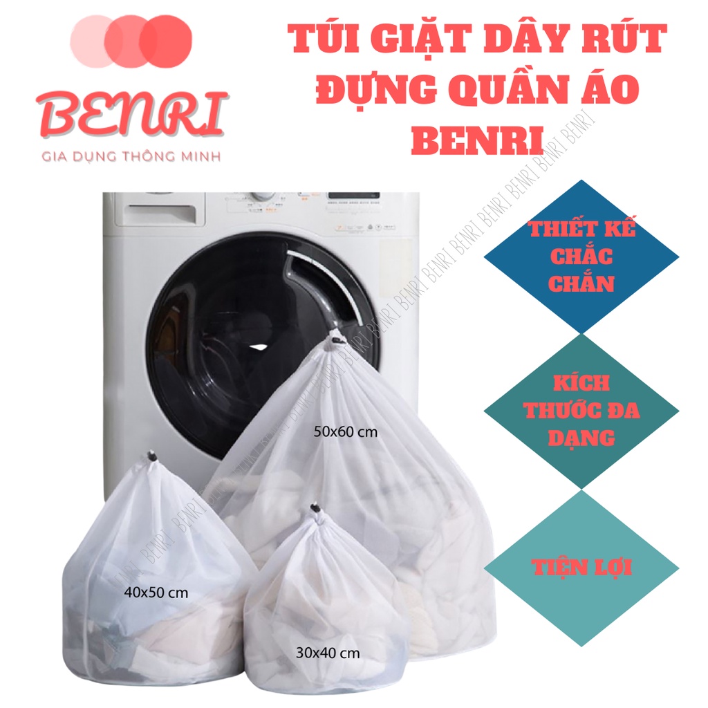 Túi lưới giặt BENRI đựng quần áo đồ lót gấu bông, có dây rút chắc chắn, nhiều kích thước mã TGDR