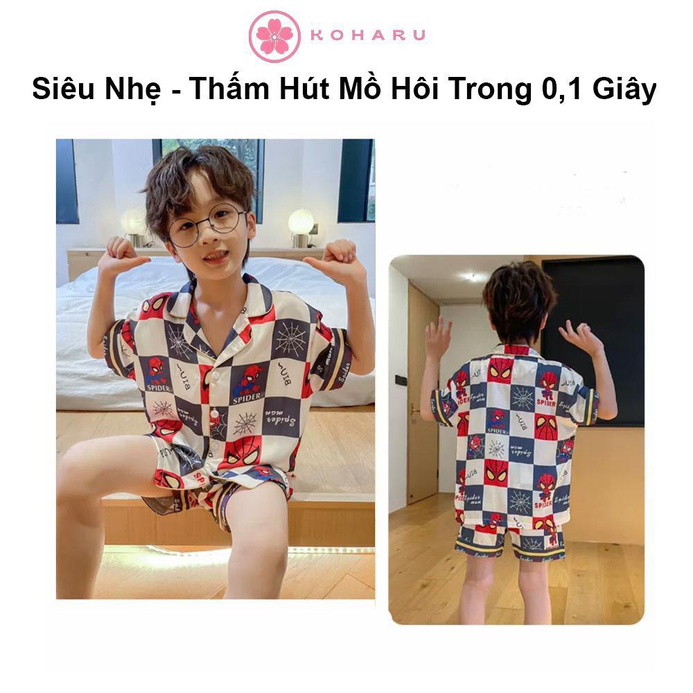 Áo cộc quần đùi ngắn 9-47kg Cotton Đũi Nhật pijama Siêu nhân nhện CC03 trẻ em đồ ngủ| bộ đi chơi bé trai gái