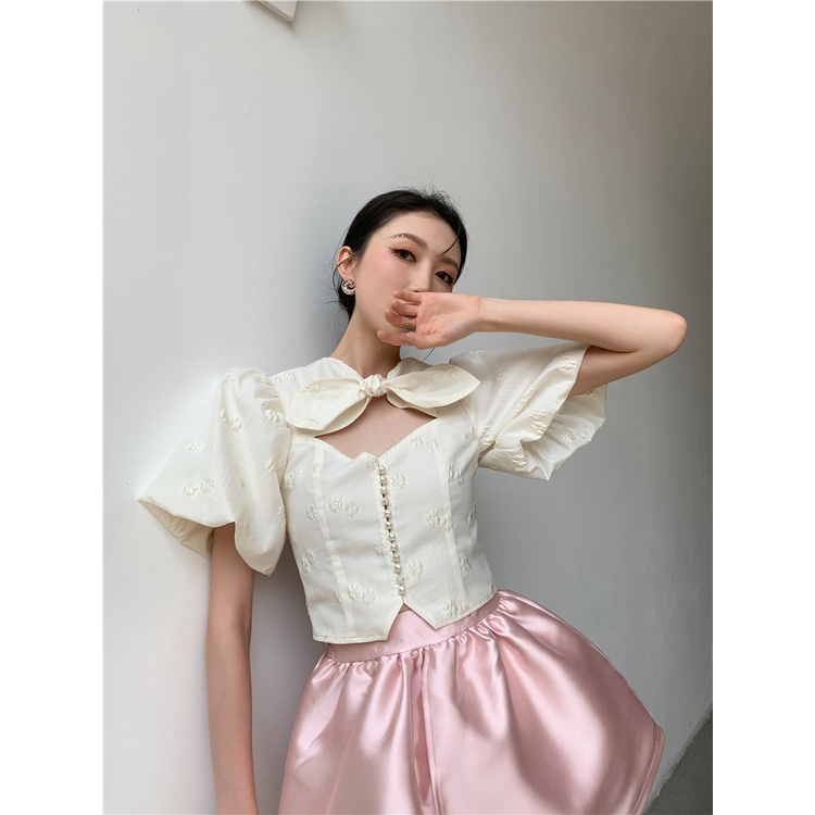 Set váy thiết kế cao cấp La.na áo tiểu thư thêu hoa cá tính chất liệu lụa - SB353