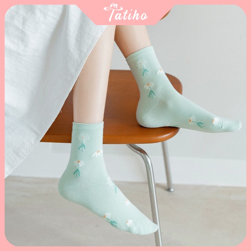 Vớ tất unisex nữ cổ cao chất liệu Cotton mềm mịn họa tiết dễ thương phong cách tiểu thư thời trang Hàn Quốc - mã TV039