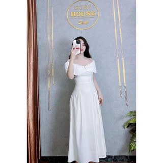 Đầm trắng dự tiệc chất lụa cao cấp 2 lớp