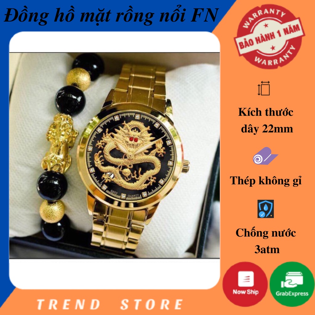 Đồng hồ nam dây thép FN - Đồng hồ cơ mặt hình rồng nổi 3D đẳng cấp, biểu tượng của quyền lực và sự thịnh vượng