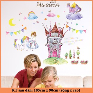 Hình dán pony tranh dán tường phòng ngủ cho bé gái MIVIDECOR decal dán tường cho bé