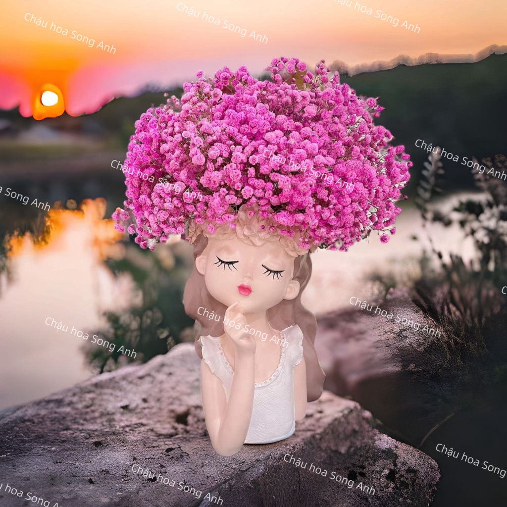 HCM Bình hoa lọ hoa cắm hoa khô baby hình cô gái, hoa baby khô, lọ hoa cô gái