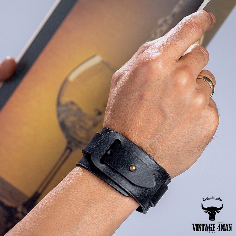Vòng Tay Da Bò Thật Hàng Thủ Công Vintage VDT1