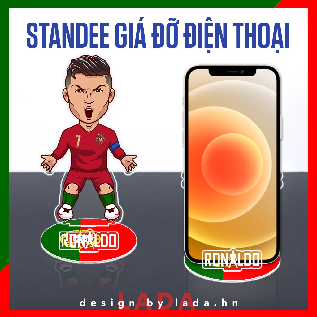 Giá đỡ điện thoại acrylic kiêm standee hình cầu thủ Cristiano Ronaldo CR7 chibi đội bóng Portugal Bồ Đào Nha
