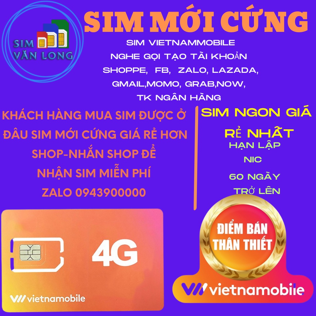 Sim vietnamobile tạo fb, zalo, shope,gmail,sen,lad... Nghe gọi vào mạng