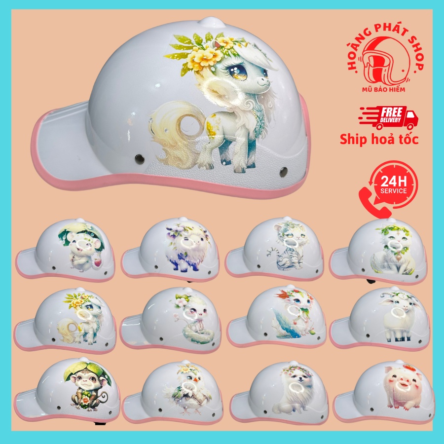 Nón Kết 12 Con Giáp, Mũ Bảo Hiểm Lưỡi Trai 12 Con Giáp Dễ Thương Có Khoét Lỗ Sau Nón Chất Liệu Cứng Cáp, Gọn Nhẹ { CÓ SỈ