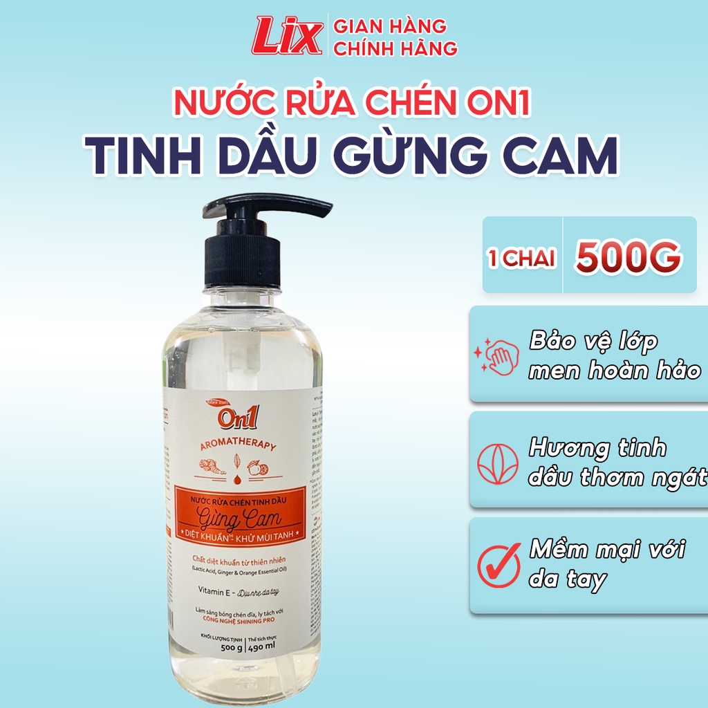 Nước rửa chén On1 tinh dầu hương gừng cam dung tích 500g - Sạch bóng vết dầu mỡ, bảo vệ da tay N5602