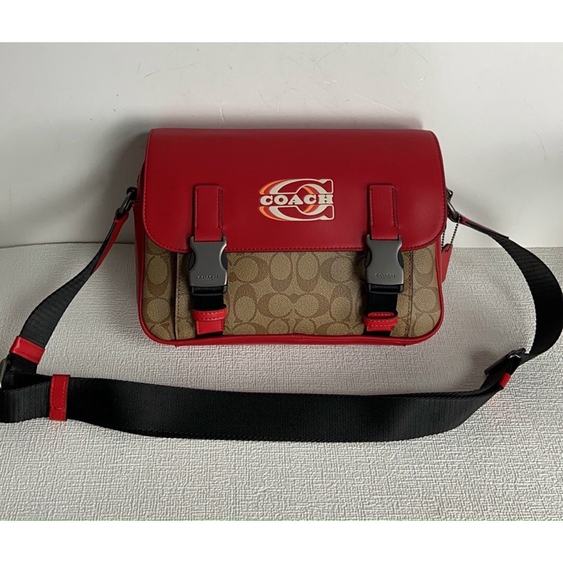 Túi Coach dáng cặp size nhỏ da thật pha canvas bền đẹp