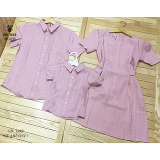 Set sơ mi gia đình caro hồng 158B