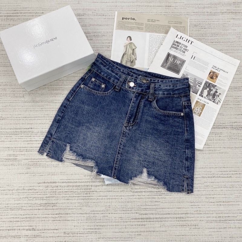 CHÂN VÁY JEANS NGẮN THÊU X TÚI RÁCH HÀNG QCL1 MS26771