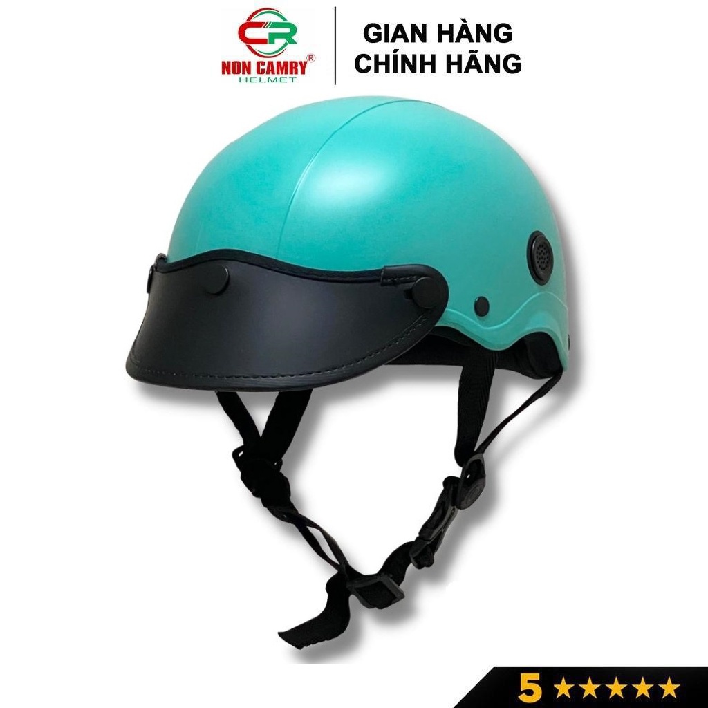 Nón bảo hiểm nửa đầu thời trang NON CAMRY, kiểu dáng nón sơn, màu xanh ngọc trẻ trung, có lỗ thông gió