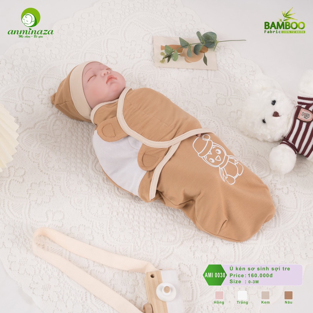 ( Tặng mũ) Ủ kén ngủ cho bé Anminaza chất vải sợi tre mềm mại, co giãn 4 chiều giúp bé ngủ ngon