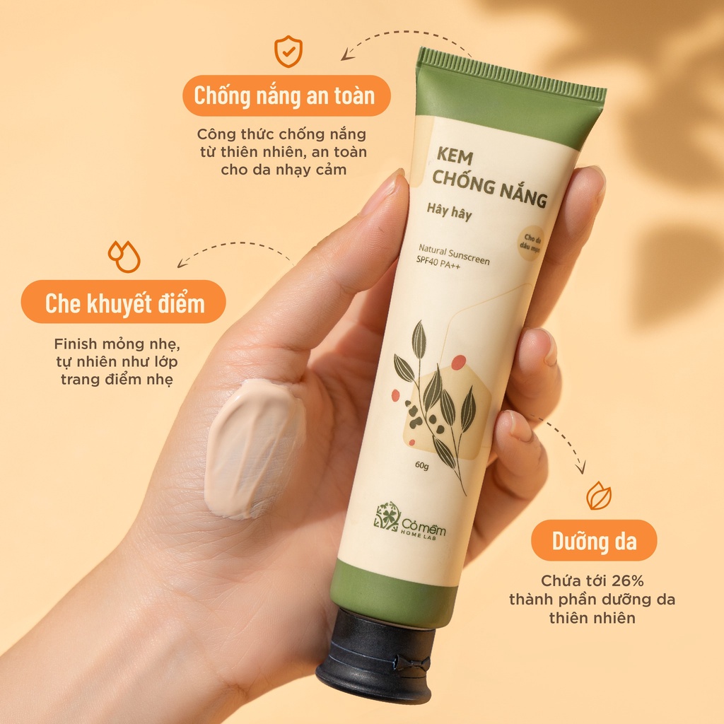 Kem Chống Nắng Thiên Nhiên Thấm Nhanh An Toàn Cho Da Hây Hây SPF 40, PA ++ Cỏ Mềm