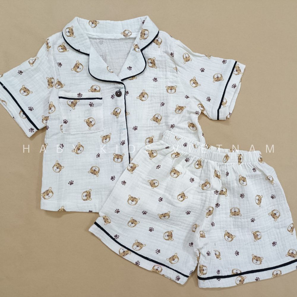 Đồ bộ hè ngắn tay chất xô muslin cho bé HABY KIDS