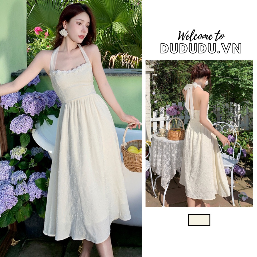 Đầm công chúa cổ yếm dáng dài, chất liệu cotton mềm mại, thoáng mát, váy maxi nữ hở lưng tiểu thư, thanh lịch, nhẹ nhàng, siêu thích hợp mặc đi biển, dự tiệc, chụp hình