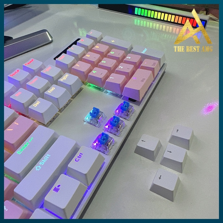 Bàn Phím Cơ Máy Tính Gaming Keycap Xuyên Led RGB Có Dây TC3218 Màu Hồng Trắng - Bàn Phím Chơi Game Vi Tính Pc