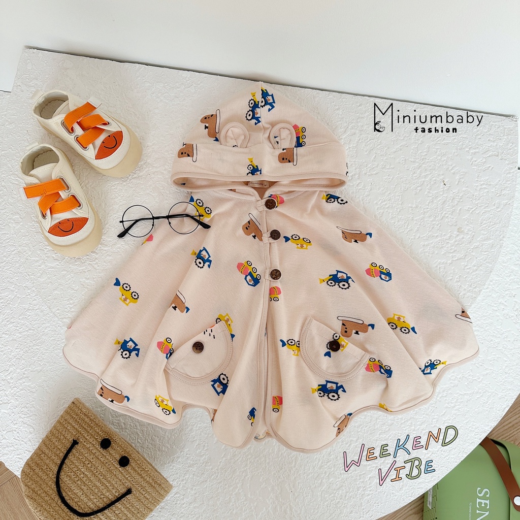 Áo choàng nỉ,trần bông,cotton chống nắng, giữ ấm kiểu cánh dơi cho bé trai/gái từ 0-6 tuổi, áo khoác trẻ em TiemBoBe