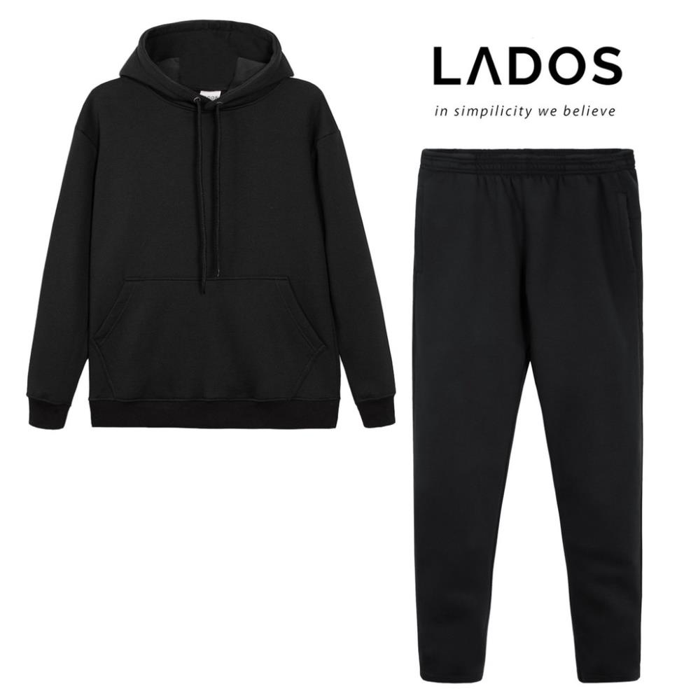 Bộ Nỉ Hoddie dài tay unisex có mũ ấm áp LADOS - 7008 mùa đông, form Hàn đẹp hàng đẹp
